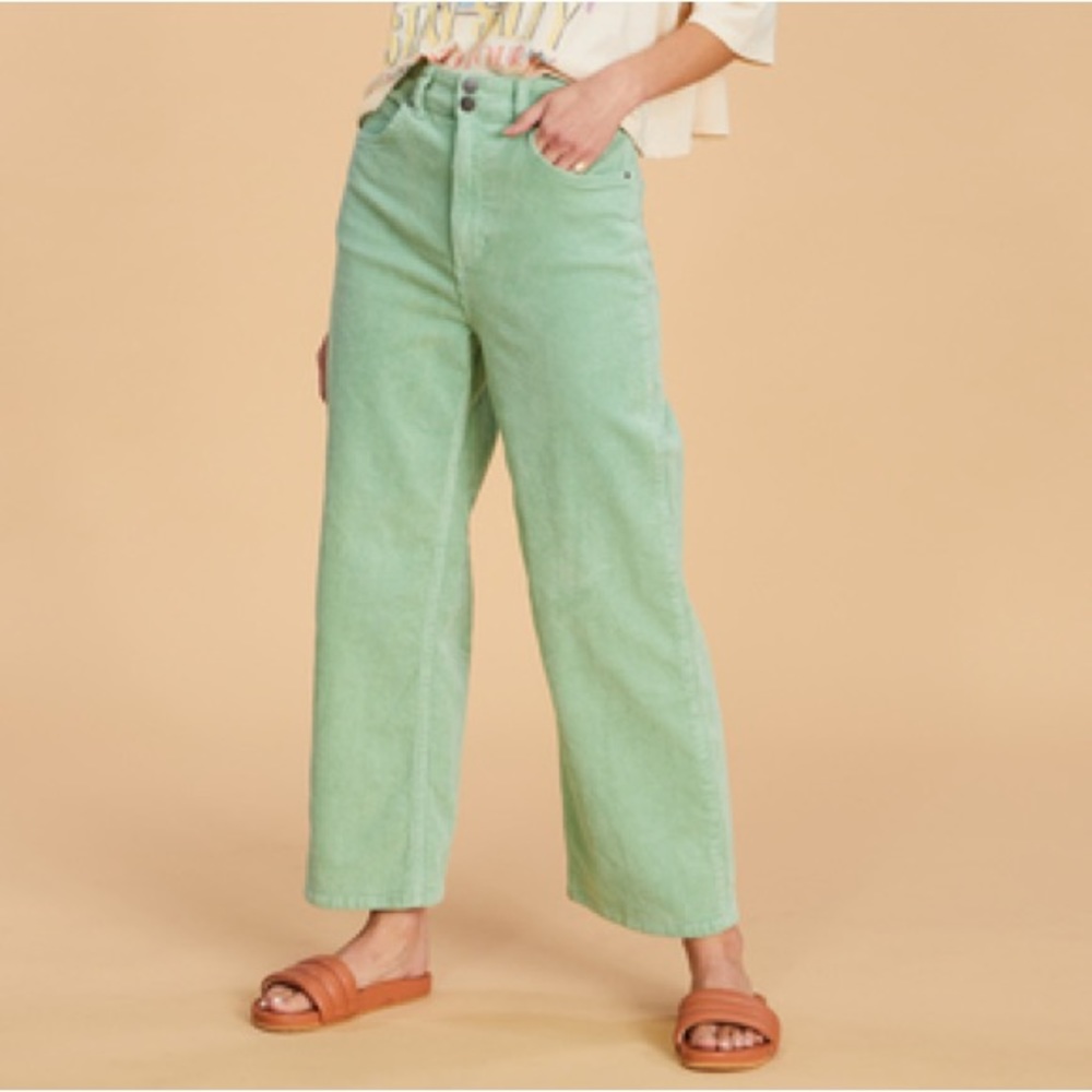 Billabong x Salty Blonde Chill Out High Waisted Corduroy Pants Green Size 25